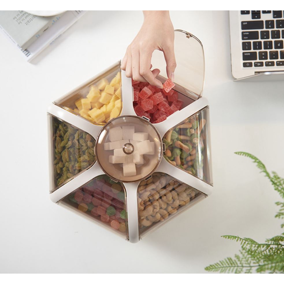 Khay đựng bánh kẹo hộp đựng mứt tết hình cánh sen 6 cánh tự bung cao cấp