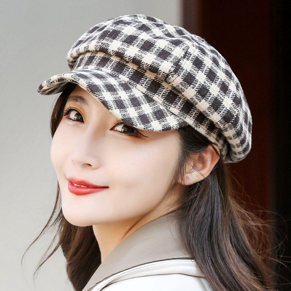 QQMALL Mũ Beret Họa Tiết Sọc Caro Phong Cách Anh Quốc Thời Trang Cho Nữ