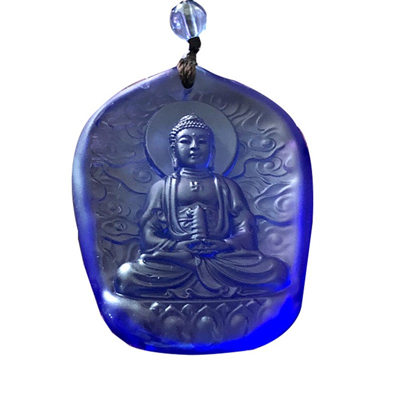 Chuỗi hạt đeo cổ mặt Đức Phật Dược Sư tựa cánh sen vân mây (màu xanh nước biển) MCSN01