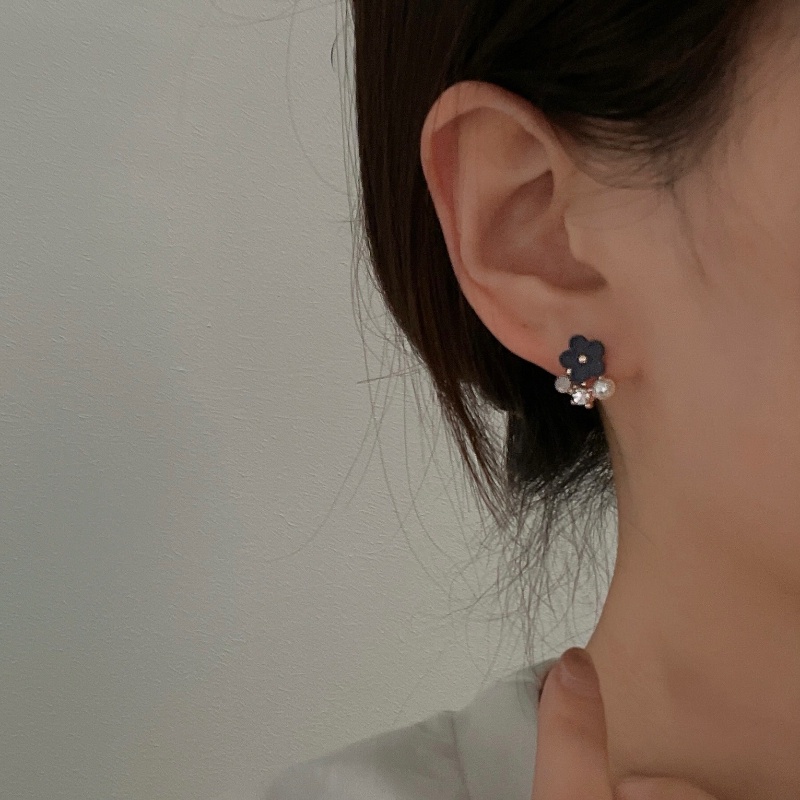 Hoa tai nữ kim cương xanh Hoa tai ngọc trai Hoa tai phong cách Hàn Quốc cổ điển tinh tế