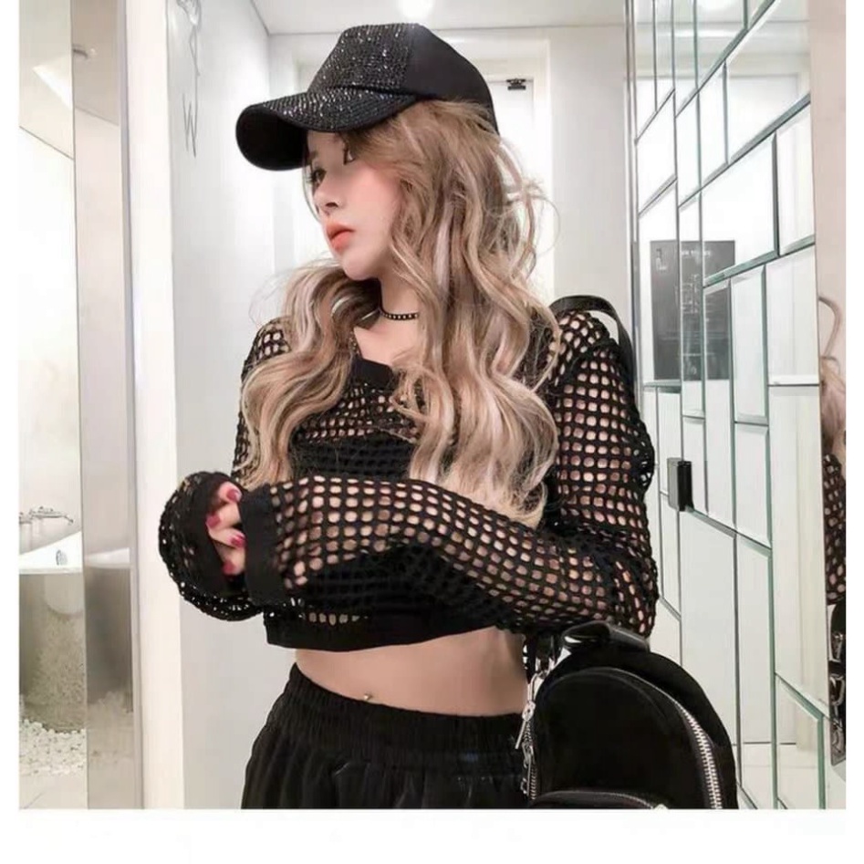 ÁO CROPTOP DÀI TAY REN LƯỚI, ÁO TẬP NHẢY DANCE