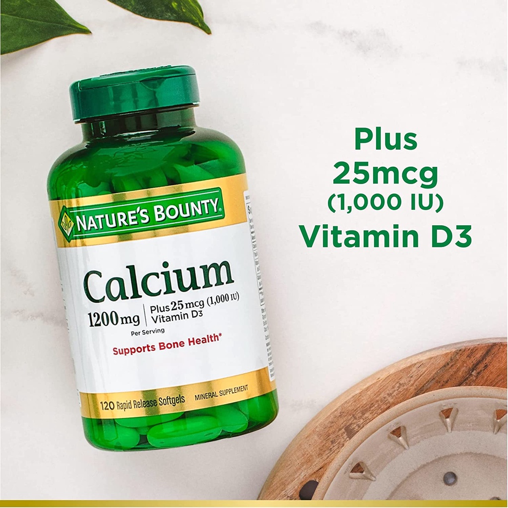 Nature's Bounty 1200mg Canxi kèm Vitamin D3 1000IU 120 viên hỗ trợ xương khớp, ngăn ngừa loãng xương
