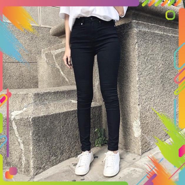 Quần Jeans Đen Eo Trên Rốn Trơn / Rách 2 Gối Nữ - Lưng Cao - Ôm Body - Hình Tự Chụp- MẪU CHUẨN New