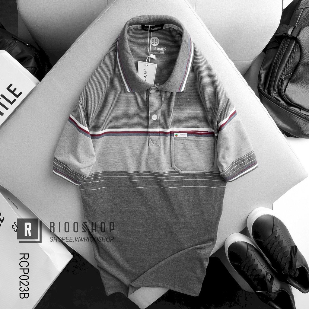 Áo thun nam có cổ có túi trung niên sọc dệt hàng cao cấp RCP023B - áo polo nam cotton Riooshop | BigBuy360 - bigbuy360.vn
