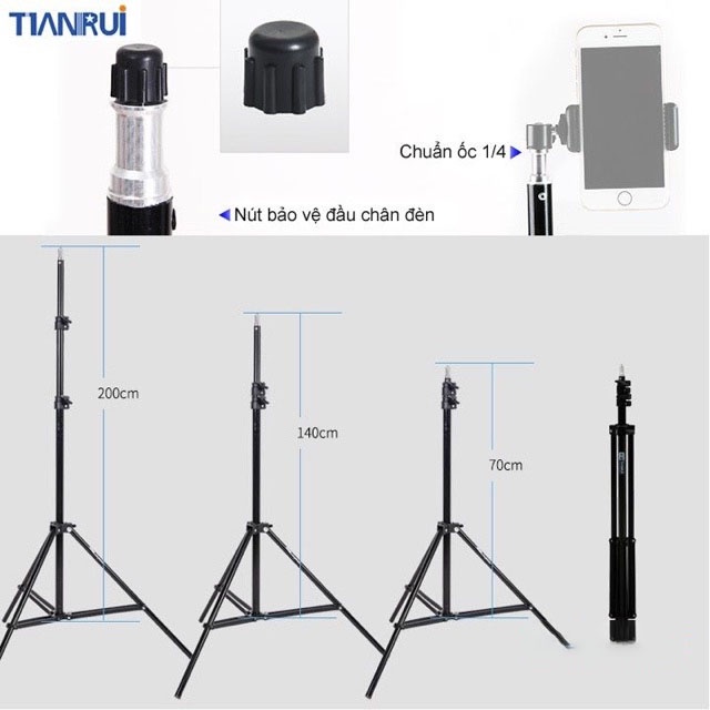 Bộ đèn studio chụp ảnh, quay phim, Livestream chuyên nghiệp, cao 2m softbox 50x70cm TIANRUI