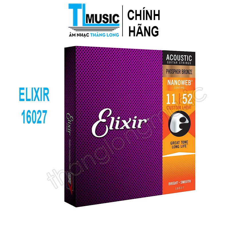 [Chính Hãng] Elixir 16027 (Size 11)Bộ 6 Dây Đàn Guitar Acoustic cao cấp Elixir Phospor Bronze Nanoweb tặng dctd 3 in 1