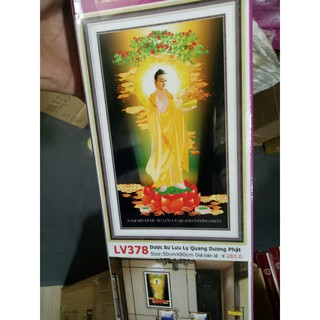 tranh đính đá chủ đề  thầy thuốc dược sư lưu ly quang dương phật kt 50x80cm