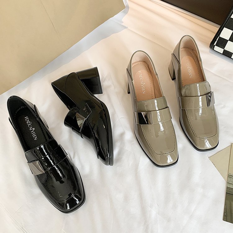 Giày Cao Su PU Mũi Vuông Đế Thấp 3-5cm Thời Trang
