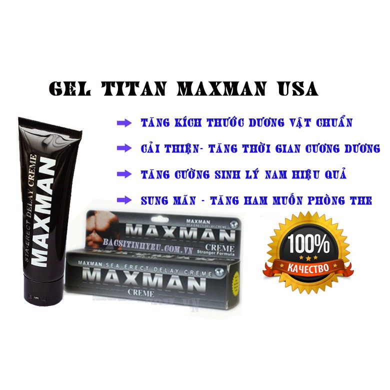 [Hàng Mỹ] Gel Tăng Kích Thước Dương Vật MAXMAN - Dòng Gel TiTan Được Tin Dùng Nhất, An Toàn & Hiệu Quả Nhanh - Tuýp 60gr