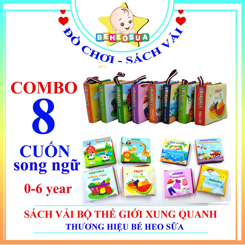 Sách vải cho bé - động vật, trái cây, rau củ thương hiệu Bé Heo Sữa sản xuất tại Việt Nam