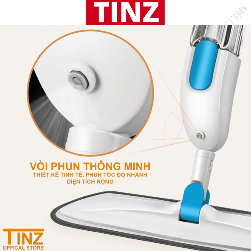 Chổi lau nhà, cây lau nhà xịt nước phun sương thông minh 360 độ TINZ|Mã Xmau