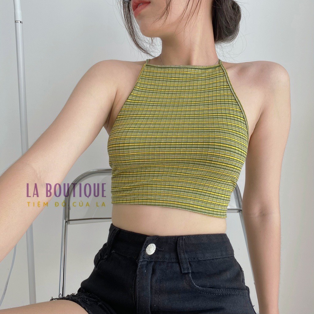 Áo croptop cổ yếm đan dây hở lưng thun gân | La Rosie Boutique LA57