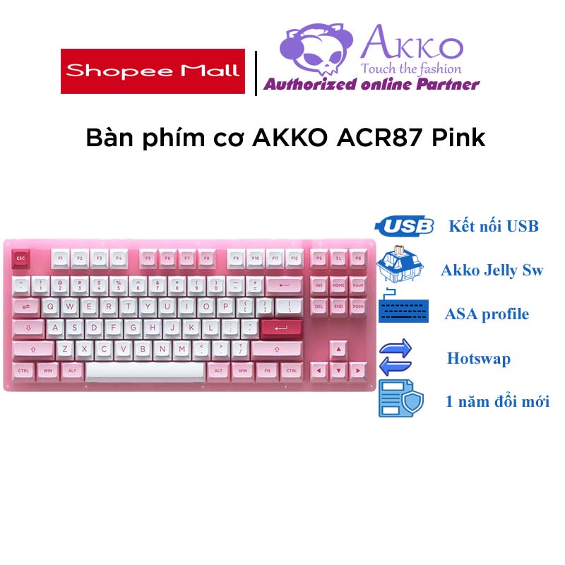 Bàn phím cơ AKKO ACR87 Pink (Hotswap / RGB / AKKO CS sw Jelly Pink)
