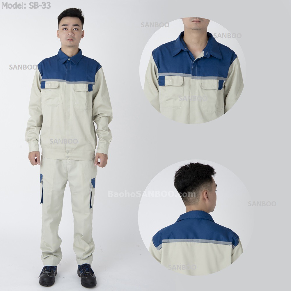 Quần áo bảo hộ túi hộp phối xanh + Phản Quang – SB33