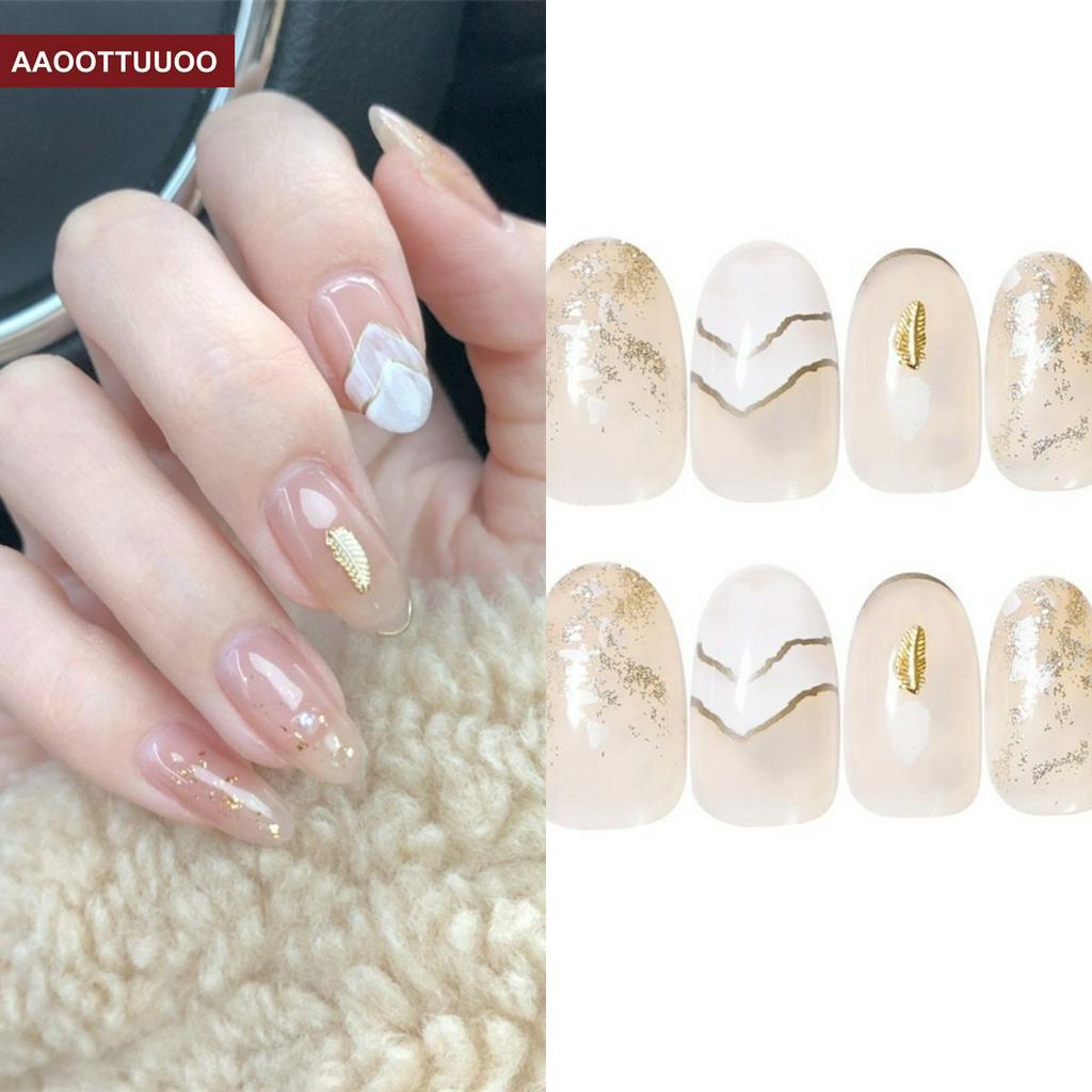 (Hàng Mới Về) Set 24 Móng Tay Giả Họa Tiết Lông Vũ Chống Nước Có Thể Tháo Rời Tiện Dụng