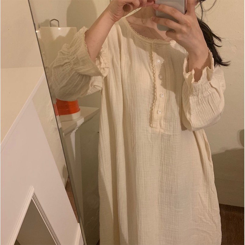 Váy ngủ VN014 tay dài vải xô muslin