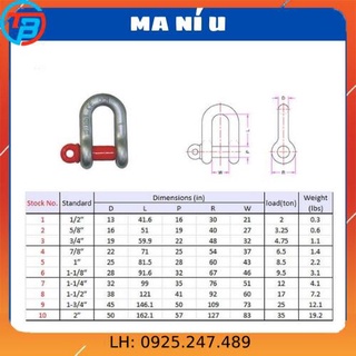 Ma ní cẩu chữ u 3,25 tấn, ma ní chữ u chốt vặn ren - kim khí vattuvina cáp thép thủ đức