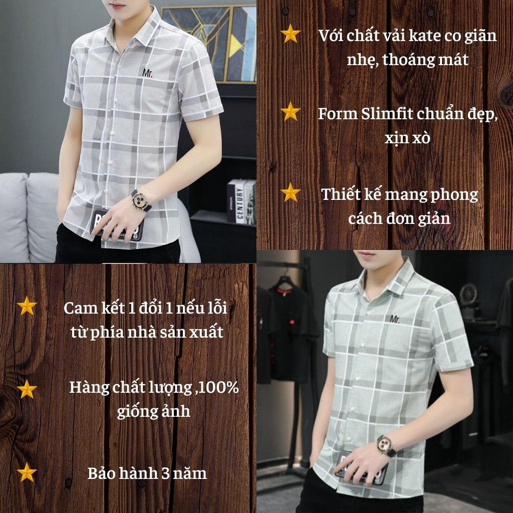 Áo Sơ Mi Nam Ngắn Tay H&H-SM11 Phối Ô Kẽ Thời Trang Chất Vải Kate Không Nhăn Không Xù Mát Mẻ - 2 Màu