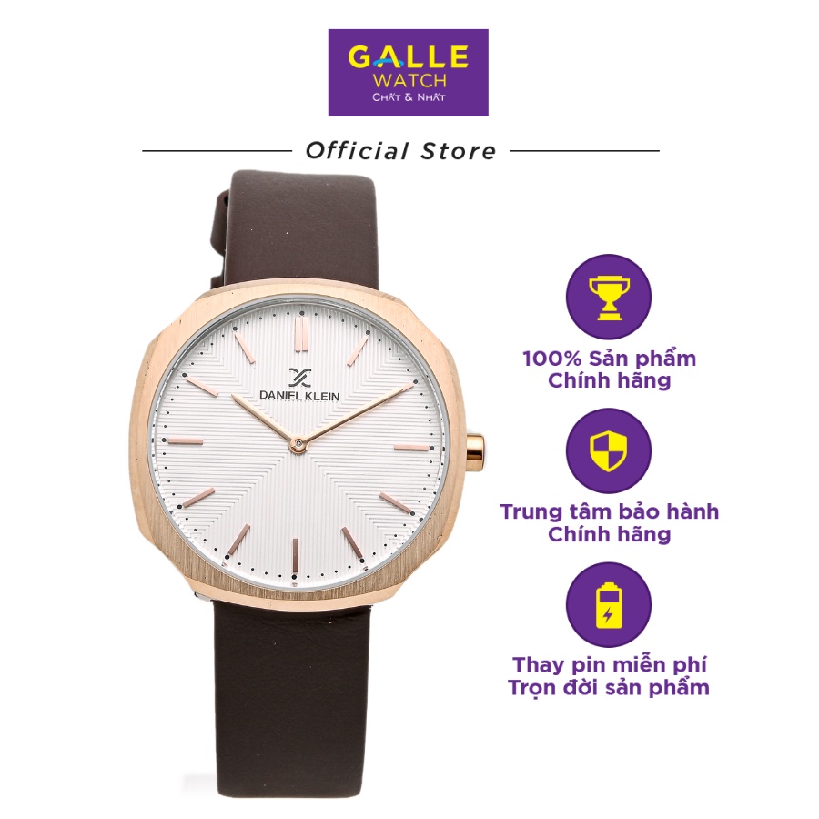 Đồng hồ dây da nữ cao cấp Daniel Klein DK.1.12654.1 chống nước, mặt số chạm nổi, thay pin miễn phí trọn đời