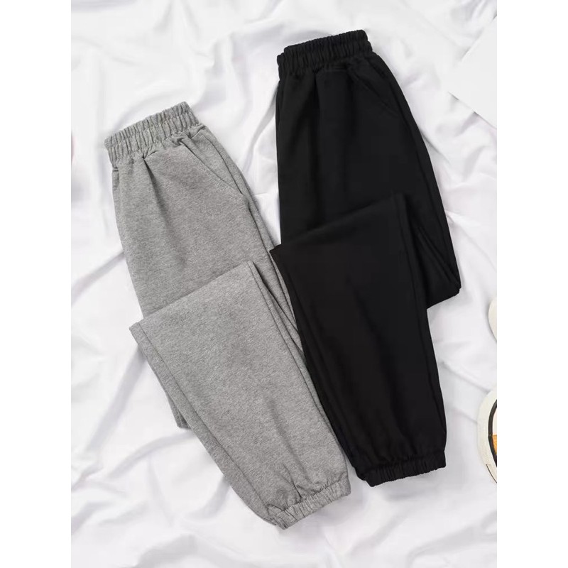 [EVACICI] Quần jogger trơn dáng Unisex form rộng chất nỉ da cá, kiểu dáng Ulzzang bo gấu, ống xuông.