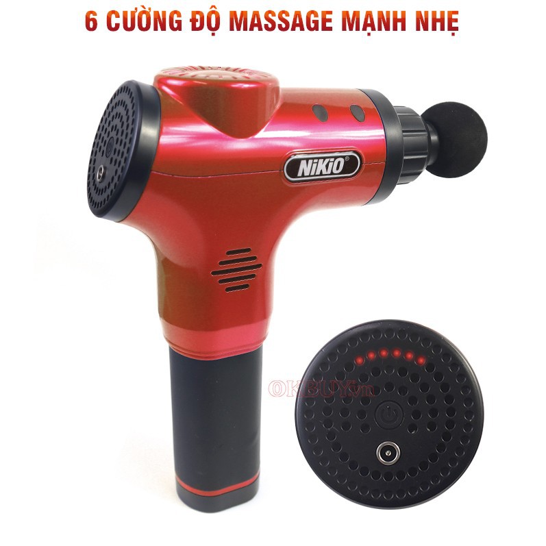 Súng massage cầm tay Nhật Bản Nikio NK-170A - 4 đầu, 6 cường độ massage - Màu Đỏ