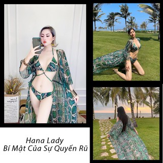 Bikini sexy 3 mảnh kèm áo choàng đi biển cao cấp - Đồ tắm quyến rũ gợi cảm quần lọt khe họa tiết rằn ri BN123