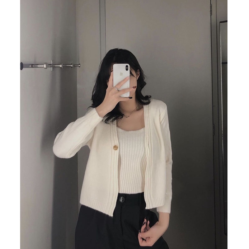 Sét Áo 2 Dây Kèm Áo Cardigan Len Hàng Quảng Châu M1072-Violet