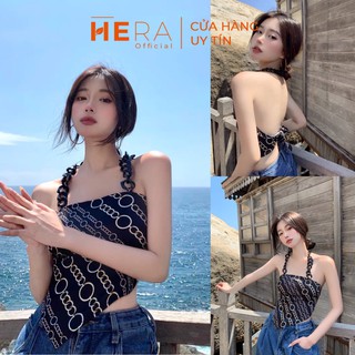 Áo yếm lụa màu đen quai dây xích.