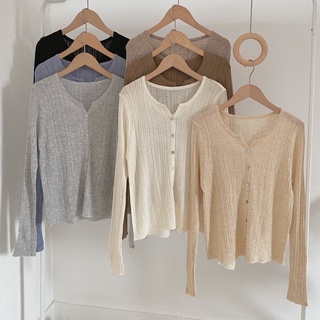 Áo cardigan len tăm mỏng cài cúc cổ tròn 7 màu