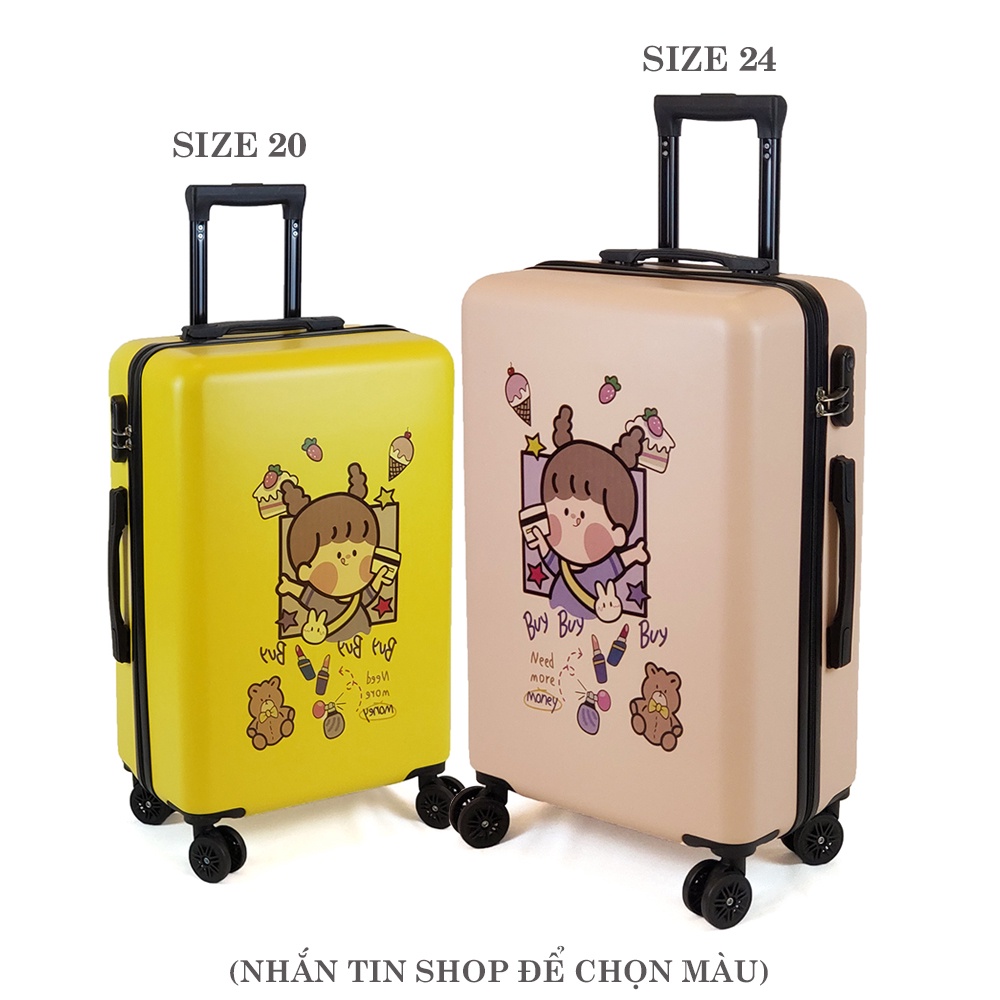 Vali Du Lịch Tay kéo In Hình Hoạ Tiết Dễ Thương Nhiều Màu Đủ Sixe 20-24-26 inch Chất Liệu PC+ABS Cao Cấp