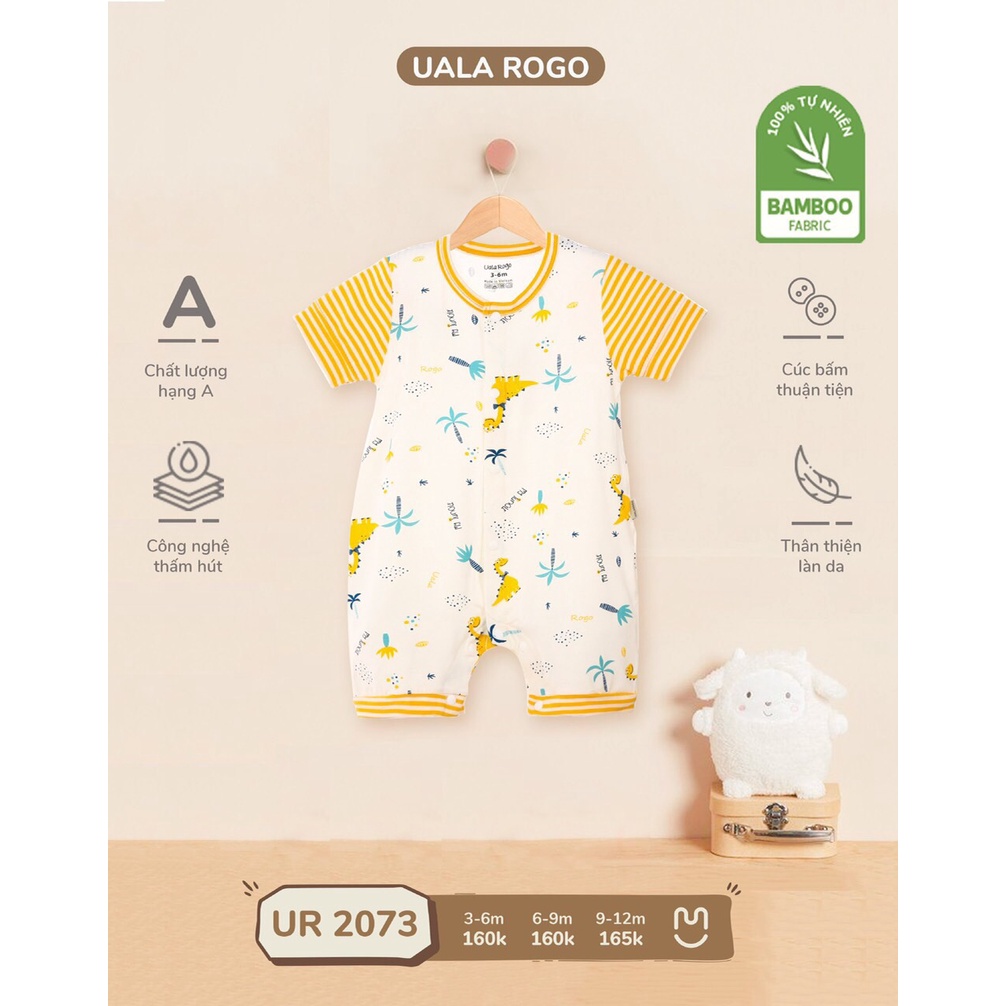 Body cộc tay cho bé Uala &amp; Rogo chất vải Bamboo tự nhiên, size 3 tháng đến 12 tháng tuổi