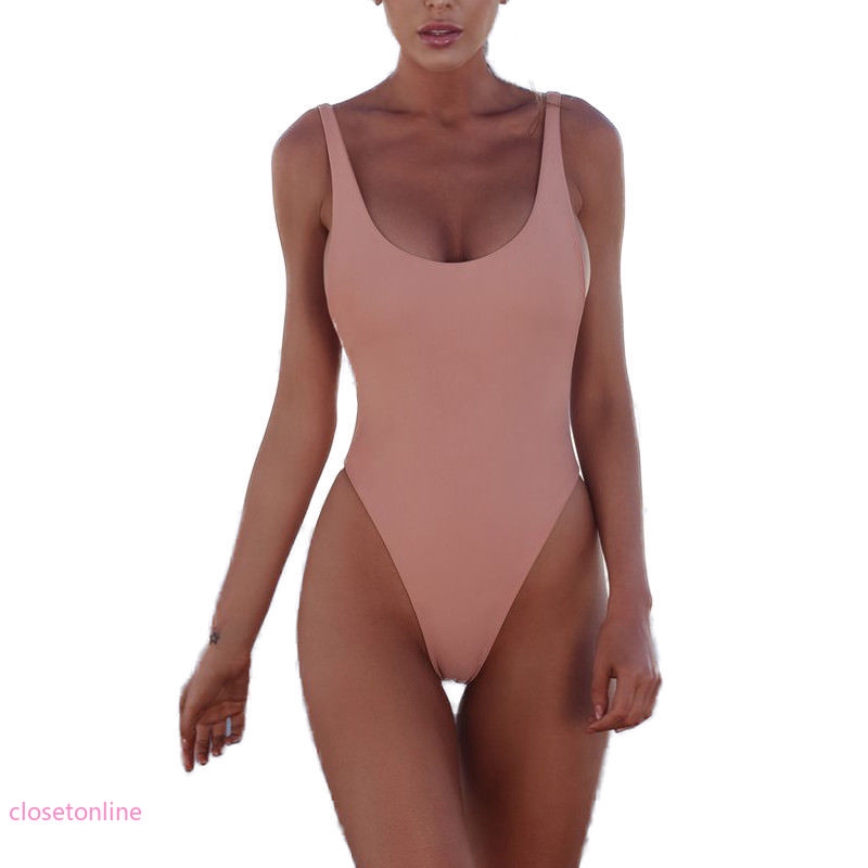 Đồ bơi 1 mảnh cổ tròn sâu hai dây màu trơn có đệm ngực dành cho bạn nữ | BigBuy360 - bigbuy360.vn