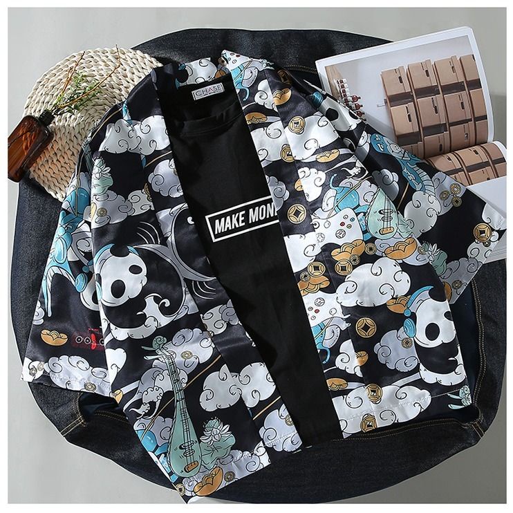 Áo Khoác Kimono Tay Lỡ Dáng Rộng In Họa Tiết Chim Hạc Phong Cách Nhật Bản Thời Trang Mùa Hè Cho Nam Size S-2XL