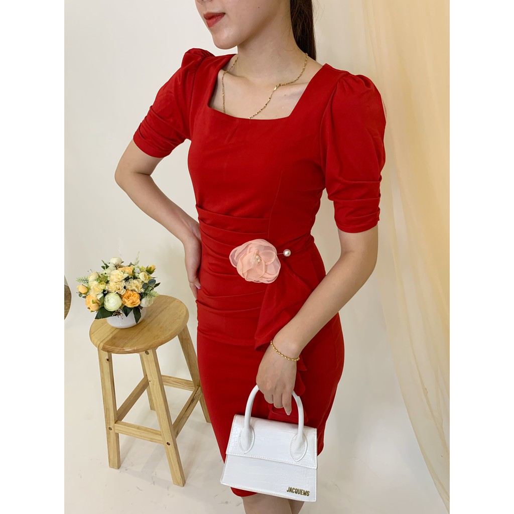 [Mã WAST99 hoàn 12k xu đơn 99k] Đầm body dáng ôm, chất umi bèo sườn đính hoa V28 | BigBuy360 - bigbuy360.vn
