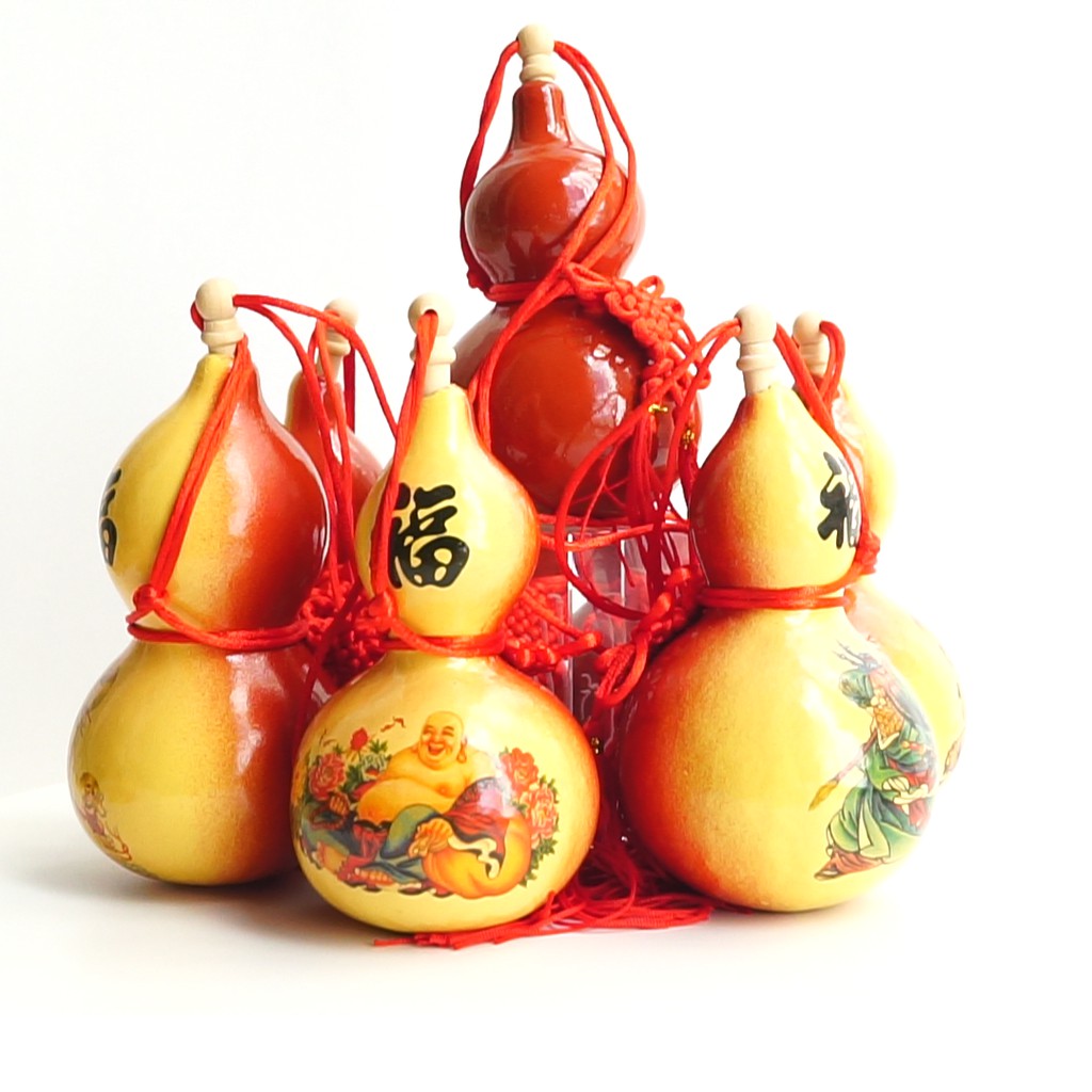 Bầu hồ lô phong thủy tự nhiên hút vượng khí dây đỏ có nắp nhiều màu | BigBuy360 - bigbuy360.vn