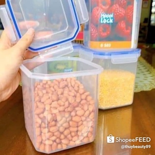 Hộp bảo quản thức ăn, các loại hạt cất tủ lạnh, hộp đựng thức ăn nhựa trong có nắp khóa 4 cạnh