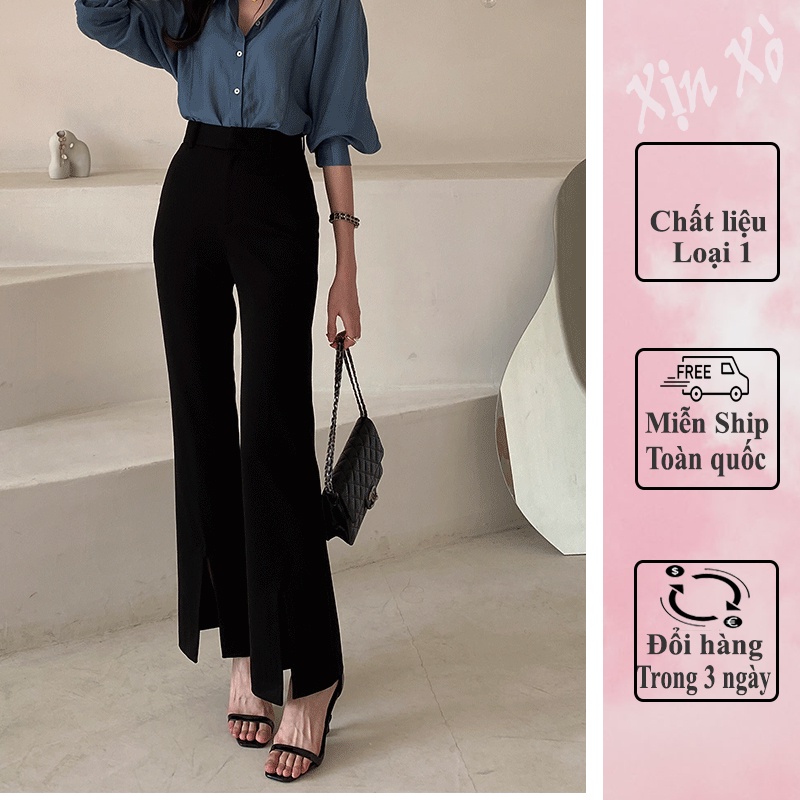 Quần Công Sở Cạp Cao Ống Loe Xẻ Tà Giữa Thời Trang Nữ Mẫu Mới Xuân Hè 2022 XINXOSHOP