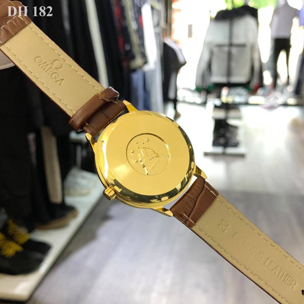Đồng hồ nam Omega mặt tròn viền mạ vàng sang trọng, dây da cao cấp chống nước DH182 shop109 | BigBuy360 - bigbuy360.vn
