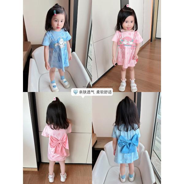 Đầm Công Chúa Tay Ngắn Thắt Nơ In Họa Tiết Hoạt Hình Kiểu Hàn Quốc Thời Trang Mùa Hè Cho Bé Gái