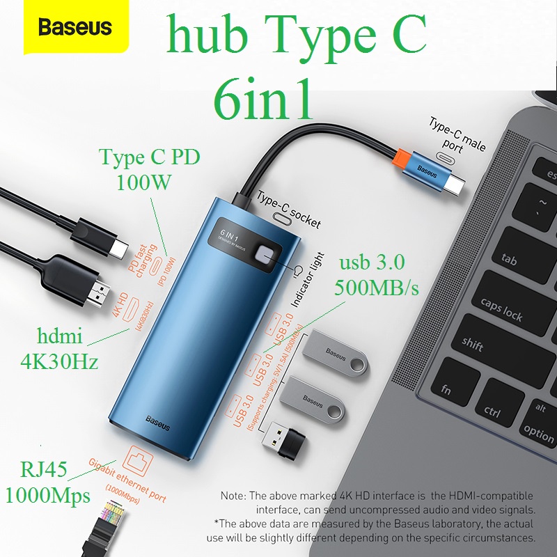 Hub type c Baseus 6in1 Metal Gleam Series CW0G