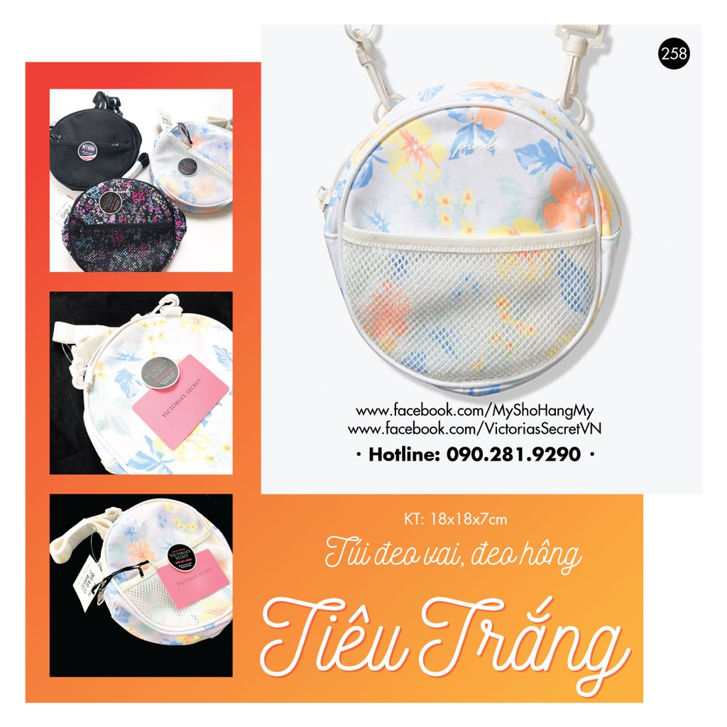 Hàng Mỹ (258) Túi trắng hình oval, hoa trắng, có thể đeo hông, mặt trước lưới - hàng nhập Victoira's Secret USA | BigBuy360 - bigbuy360.vn
