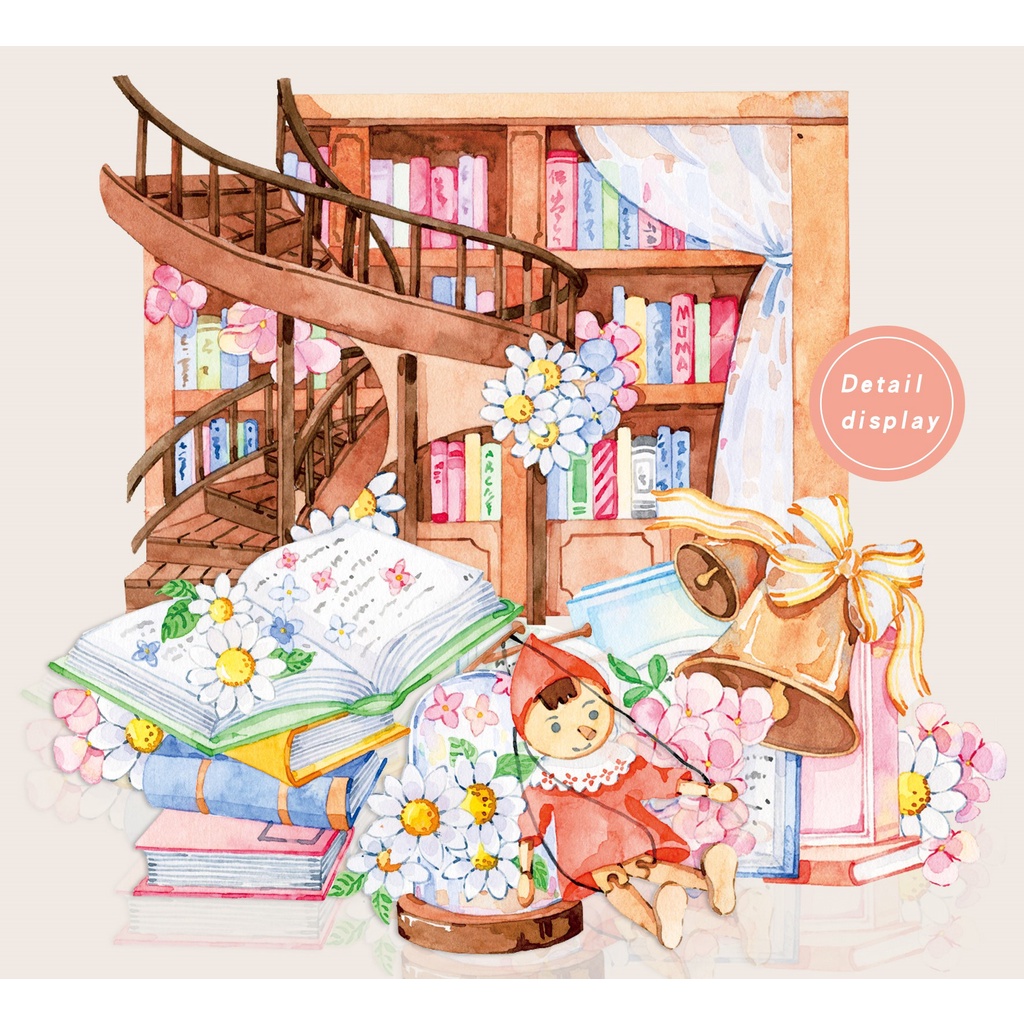 Đoạn chiết hình dán washi tape thư viện sách