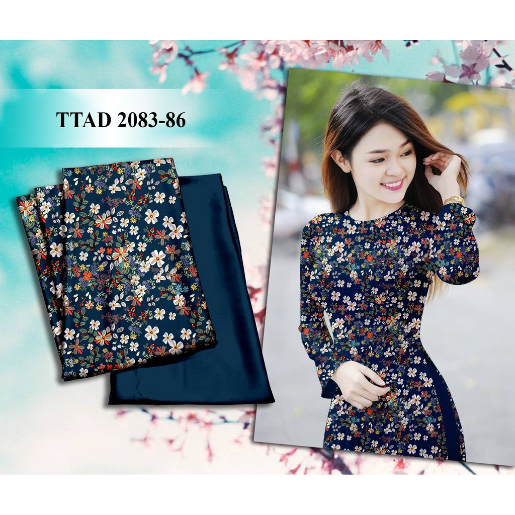 Vải áo dài in 3D họa tiết hoa nhí, chất liệu mềm mịn siêu đẹp