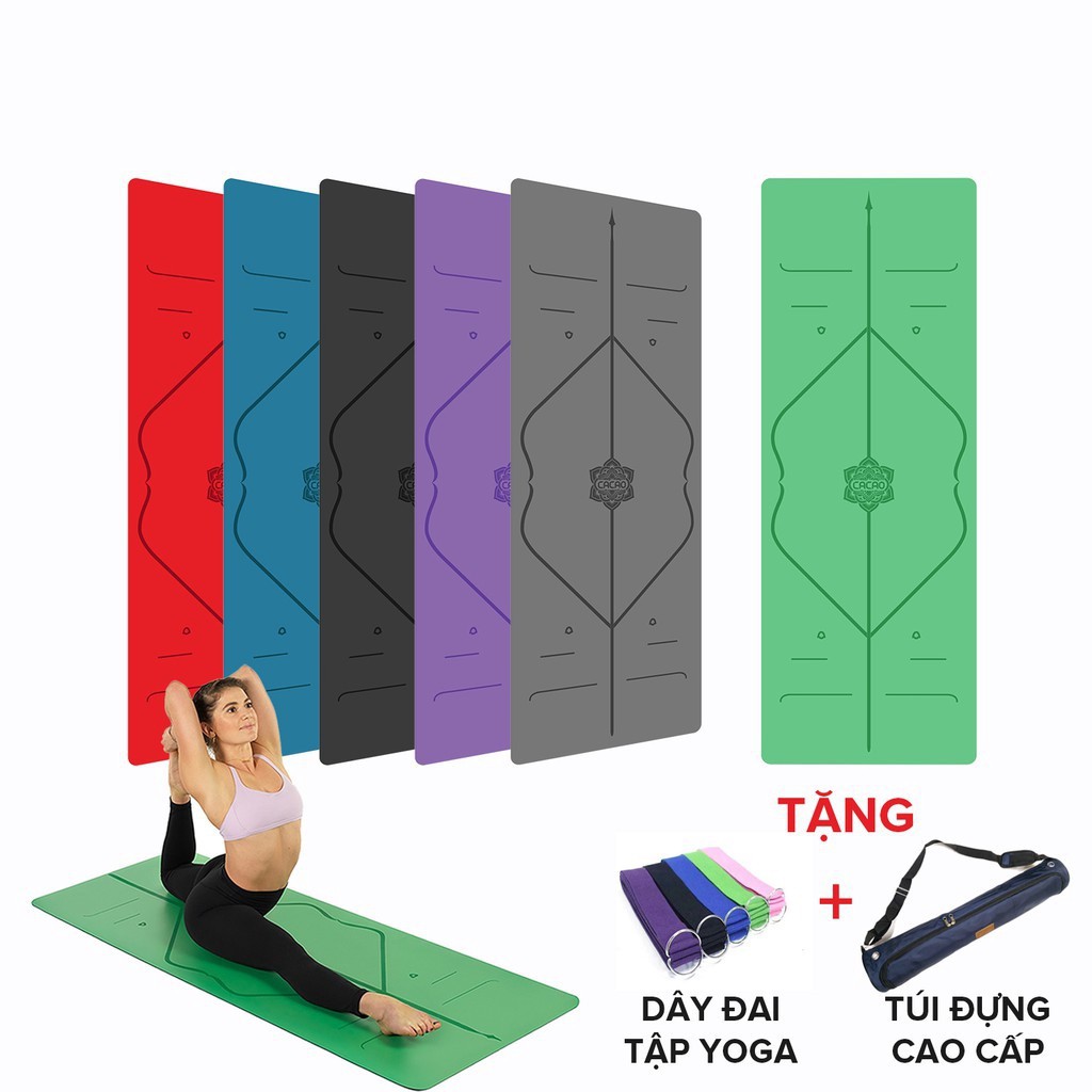 [FREESHIP❤️ ]Thảm tập yoga gym cao su Pu chống trơn trượt 100% in định tuyến, hoa , 7 luân xa tặng kèm túi đựng