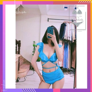 [Xưởng May Bikini Hà Minh] Bikini, Đồ Bơi Đi Biển Hai Mảnh Cánh Tiên Cạp Cao Secxy AG03- Xanh Da Trời