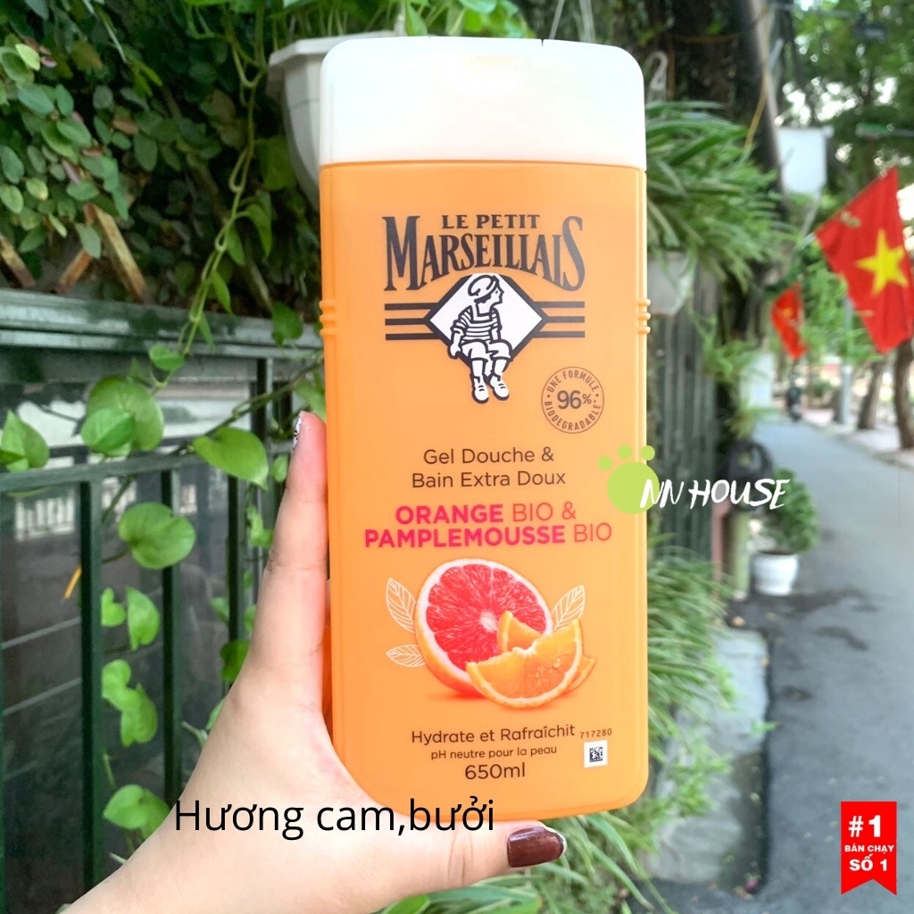 Sữa tắm dưỡng da Le Petit Marseillais 650ml bio hữu cơ dưỡng ẩm và chăm sóc cơ thể, gel tắm bath làm sạch da NN HOUSE