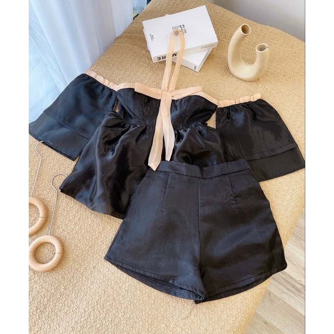 Set áo tay phồng viền nơ Sunny Set