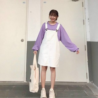 Yếm váy jean HANOIJEAN - Yếm jean rộng 2 dây hàng cao cấp váy yếm nữ 3 màu cá tính YJ01