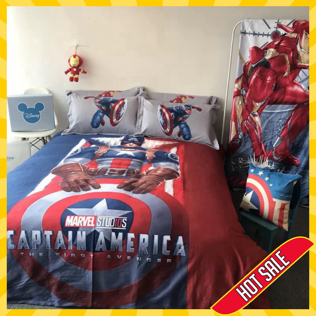 Bộ Chăn ga gối 4 món cotton 100% disney trẻ em mát mềm không bí xuất khẩu captain america