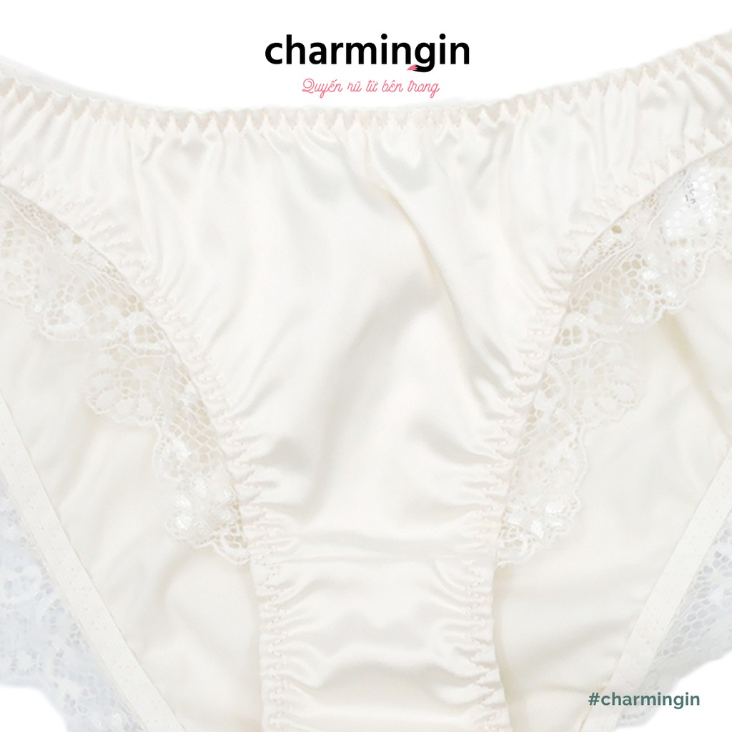 Quần lót satin lụa bóng viền ren nơ sang trọng size M - QLST0028